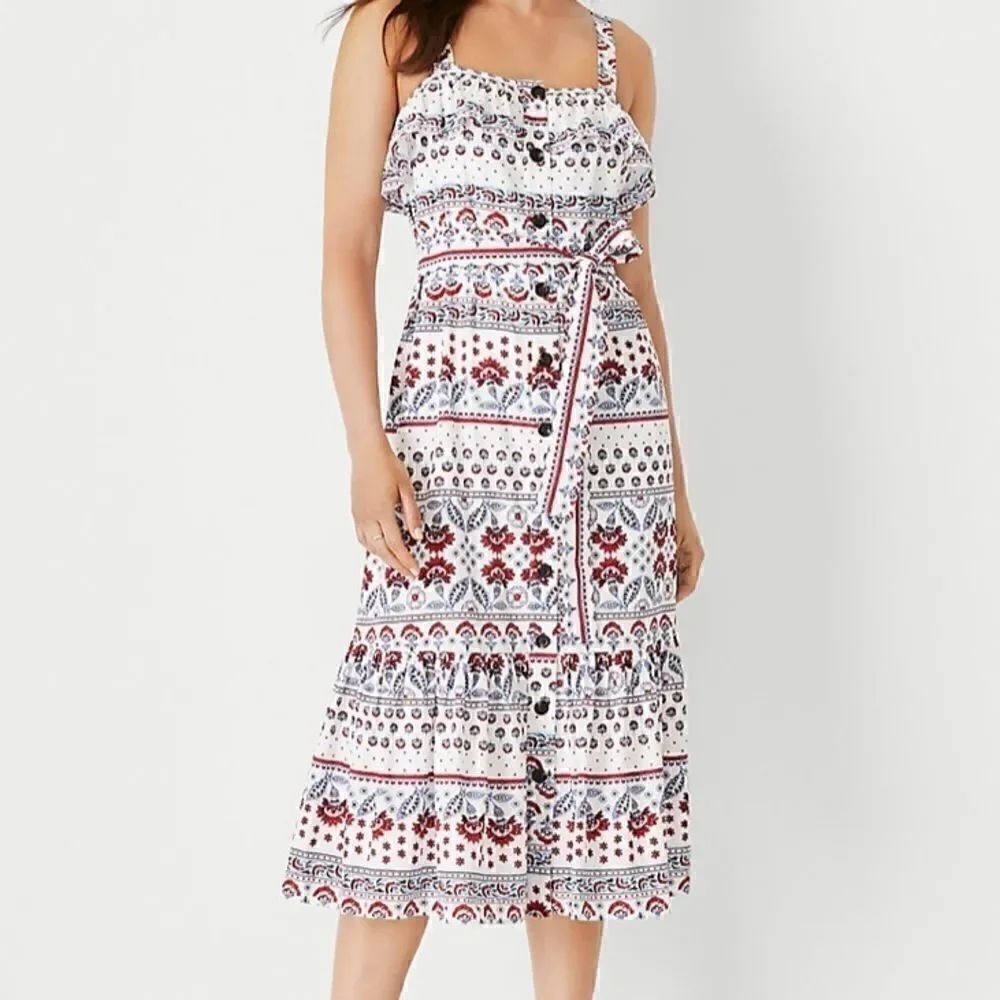 NWT Ann Taylor Floral Tie Waist Flare Dress